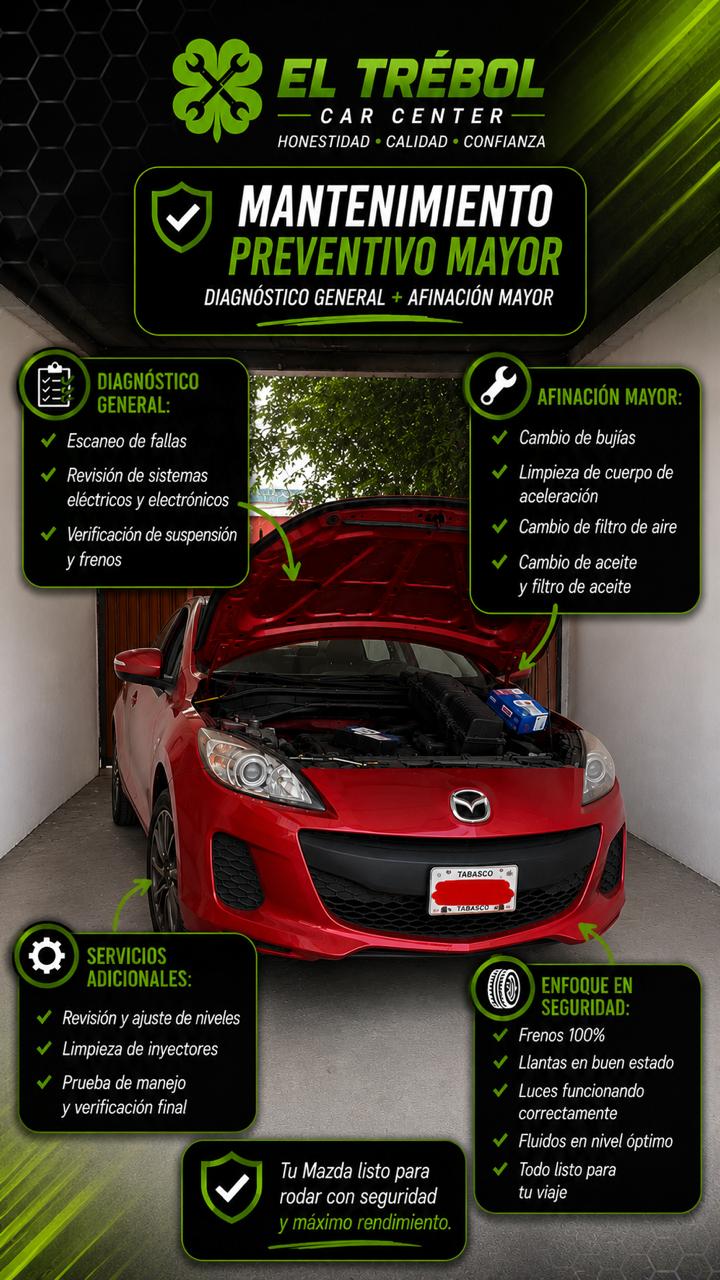 Mantenimiento preventivo mayor y afinación en Mazda 3