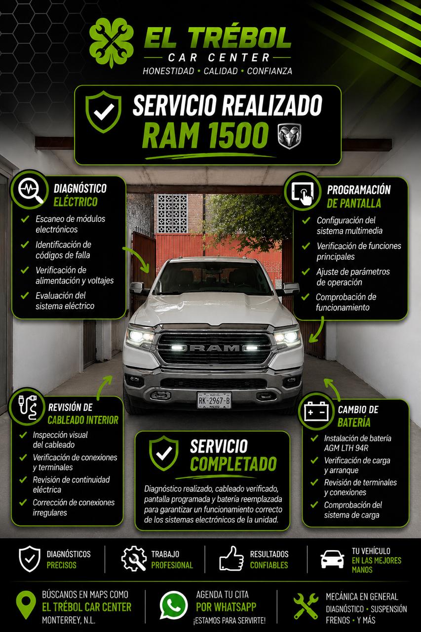Diagnóstico eléctrico, cambio de batería y programación de pantalla en RAM 1500